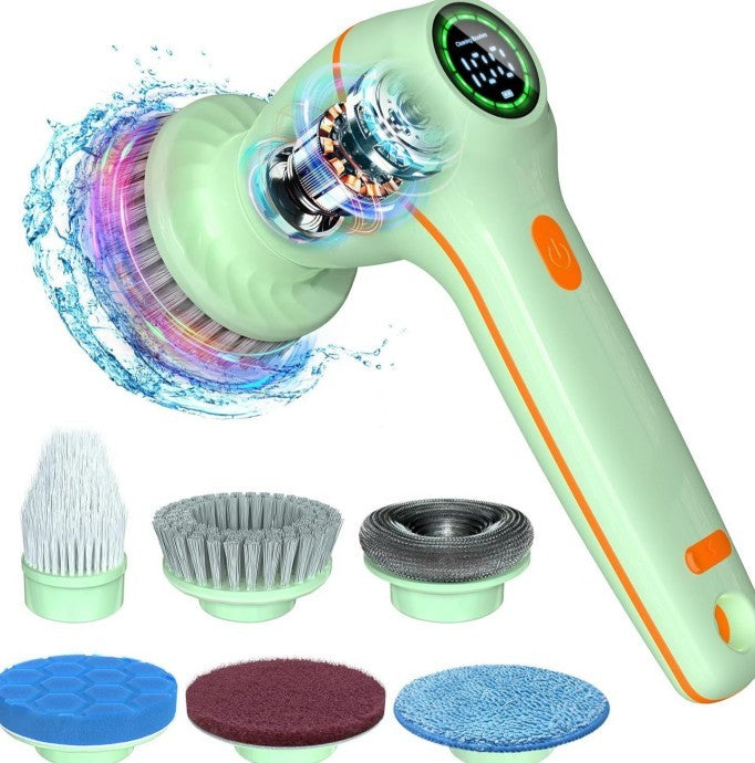 Electric Spin Scrubber, Cordless Shower Scrubber With Battery Level Display, 2 Speeds Electric Scrubber For Cleaning With 6 Replaceable Heads, Cleaning Brush For Bathroom,Sink,Window
