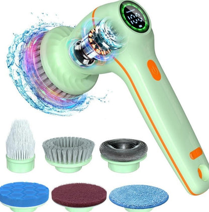 Electric Spin Scrubber, Cordless Shower Scrubber With Battery Level Display, 2 Speeds Electric Scrubber For Cleaning With 6 Replaceable Heads, Cleaning Brush For Bathroom,Sink,Window